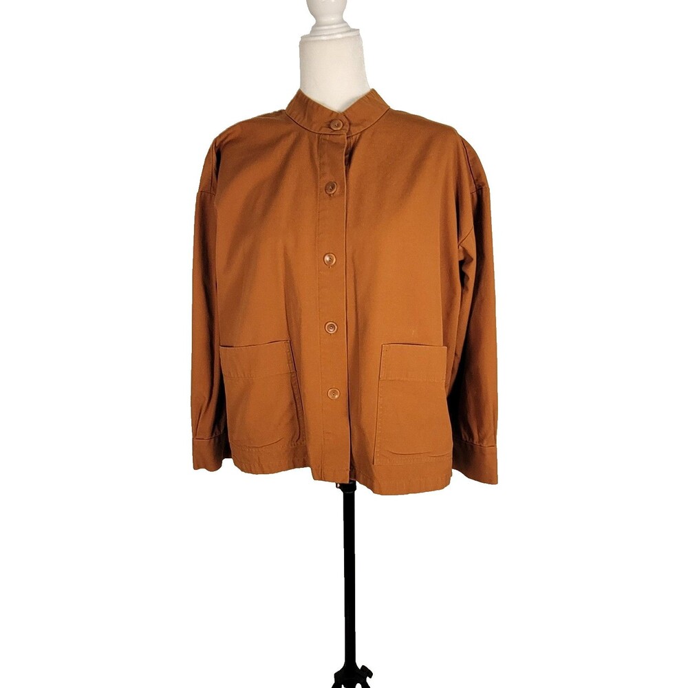Eileen Fisher Terracotta Mandarin Collar Button-Front Utility Jacket Capsule Sm